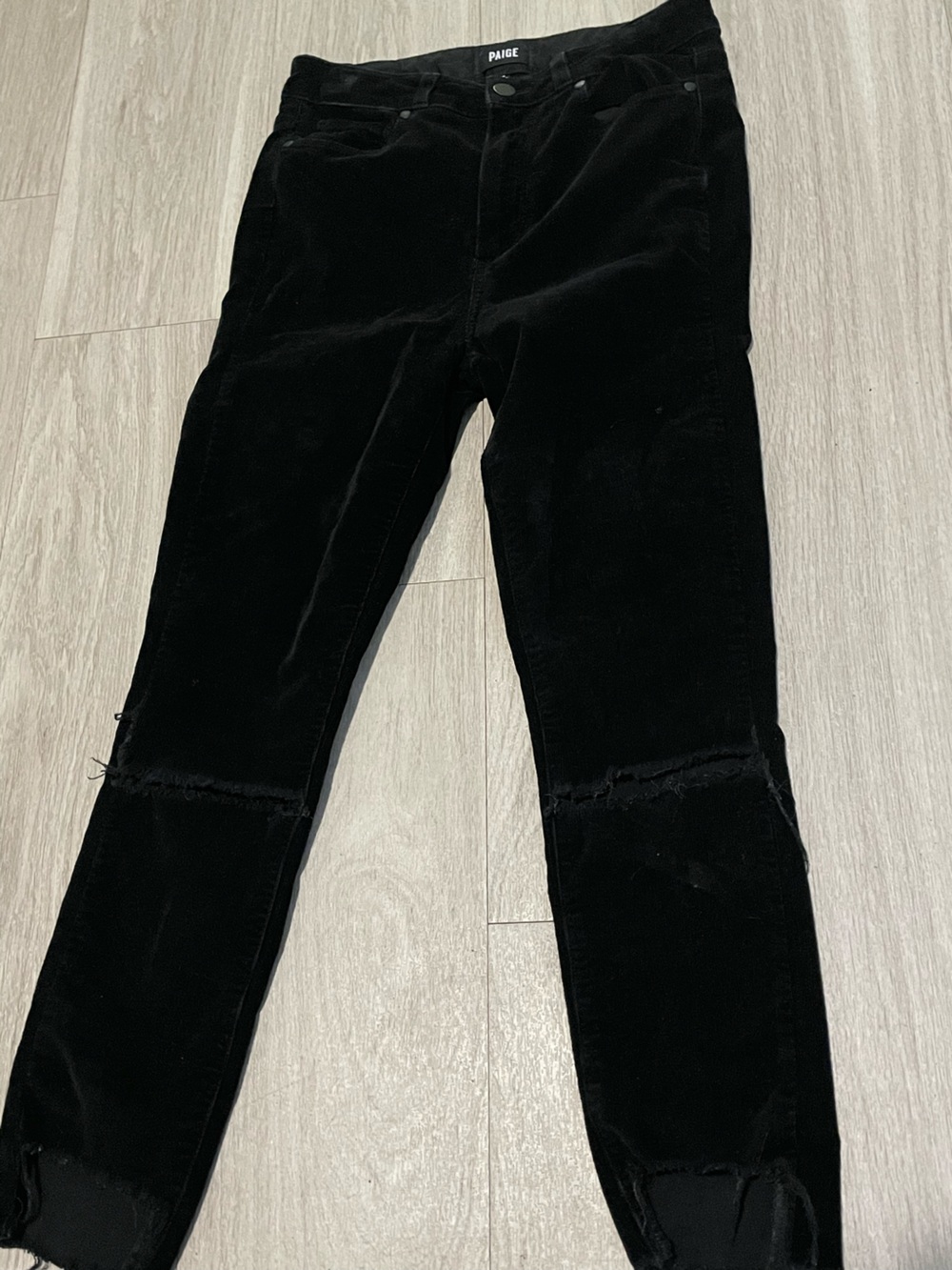 PAIGE Black Velvet Skinny Jeans with open Knee Seam